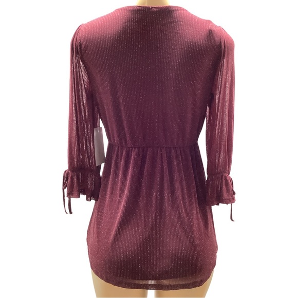 Siren Lily Small Shimmery Lined Maternity 3/4 Tie Sleeve Top, New With Tags. - Picture 7 of 7